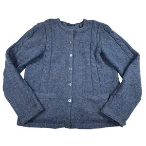 Karen Scott Vintage 100% Wool Cable Knit Cardigan Sweater Women's M Blue